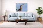 Patient Hunter - Anhinga printed on aluminum metal with wall anchors. Hung on a living room wall.