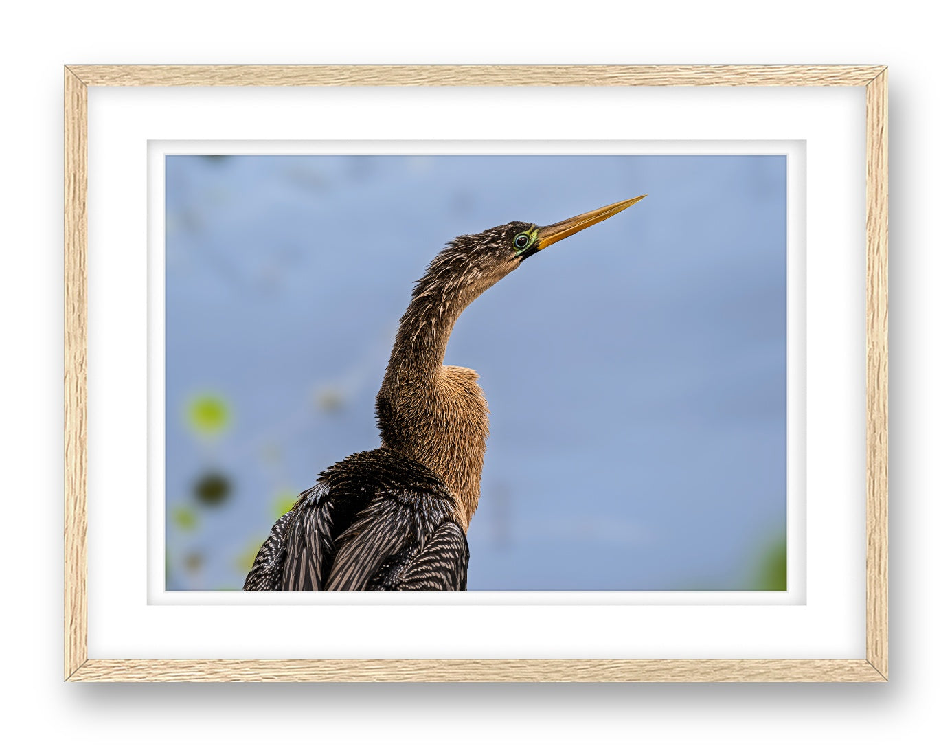 Patient Hunter printed on fine art paper, framed on a oak frame and matted.