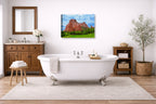 North Gateway Rock: Garden of the Gods printed on canvas wall art displayed on a bathroom wall .