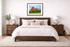 North Gateway Rock: Garden of the Gods printed on fine art paper, framed on a espresso frame and matted. Hung on a living bedroom wall.