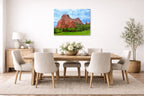 North Gateway Rock: Garden of the Gods printed on aluminum metal with wall anchors. Hung on a dining room wall.