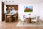 North Gateway Rock: Garden of the Gods printed on aluminum metal with wall anchors. Hung on a kitchen-dinette wall.