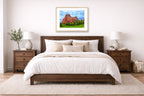North Gateway Rock: Garden of the Gods printed on fine art paper, framed in a oak frame and matted. Hung on a bedroom wall.