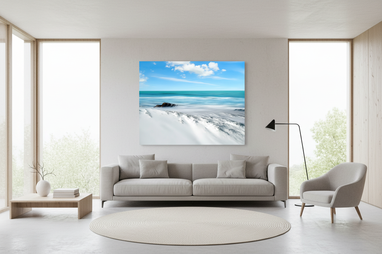 Windswept White Sand Beach in Contemporary Living Room