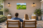Green fairway at the 15th hole of Muirfield Village Golf Club printed on water resistant canvas and mounted on a waterproof frame. Hung on a patio wall with couple. 