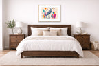 Blue Heron - Geometric Painting printed on fine art paper, framed in a oak frame and matted. Hung on a bedroom wall.