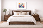 Blue Heron - Geometric Painting printed on fine art paper, framed on a white frame and matted. Hung on a bedroom room wall
