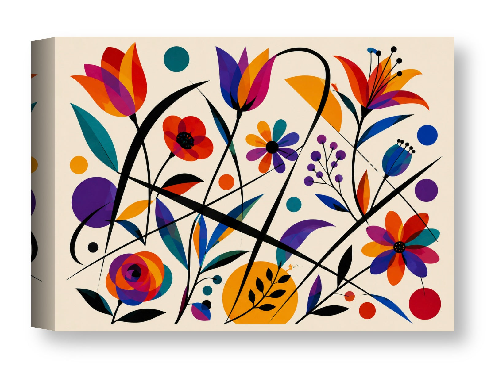 Colorful Geometric Abstract Botanical printed on water resistant canvas wrapped on a wood frame