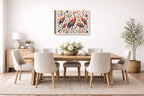 Sandhill Crane-Geometric Design printed on canvas wall art displayed on a wall in the dinning room