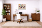 Sandhill Crane-Geometric Design printed on canvas wall art displayed on a wall in a a home office.