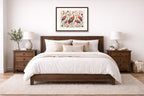 Sandhill Crane-Geometric Design printed on fine art paper, framed on a espresso frame and matted. Hung on a living bedroom wall.
