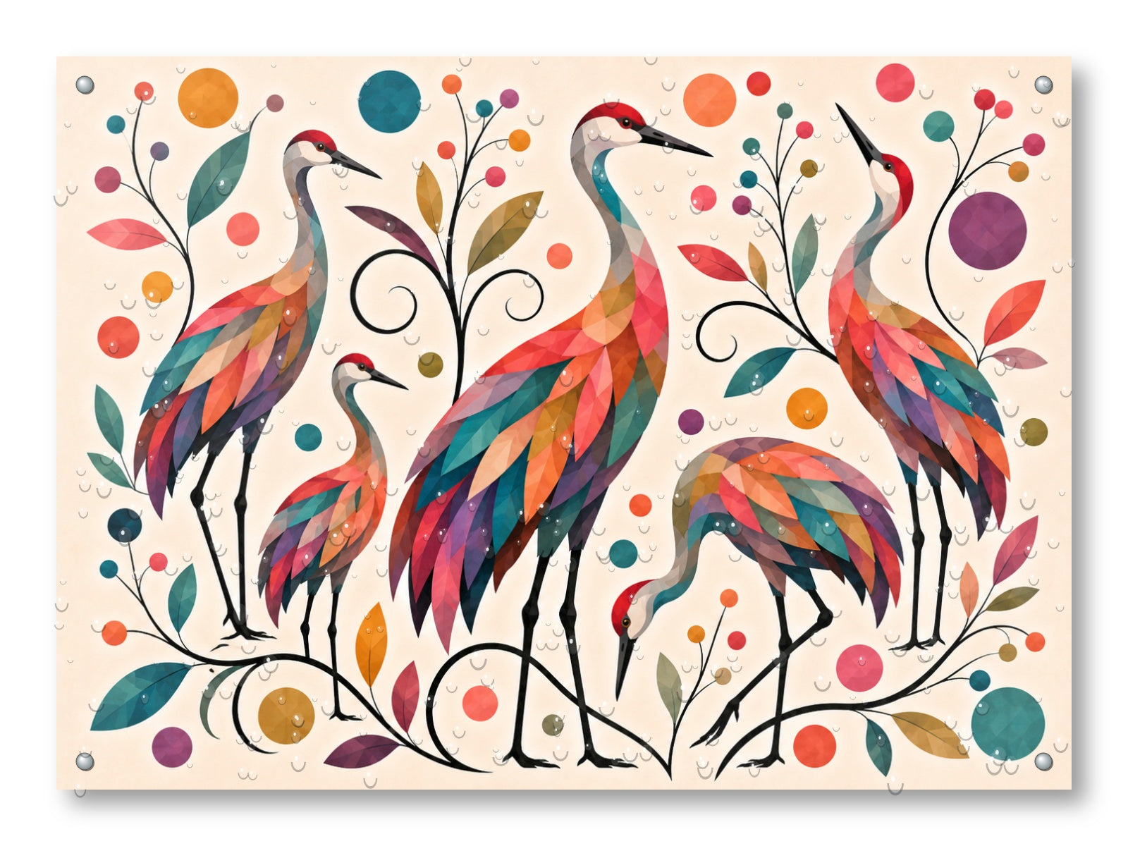 Sandhill Crane-Geometric Design printed on water resistant canvas and mounted on a waterproof frame.