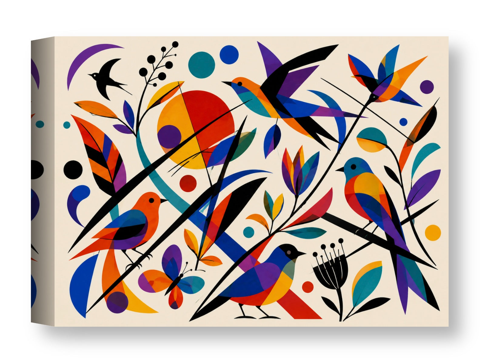 Geometric Bird Painting printed on water resistant canvas wrapped on a wood frame