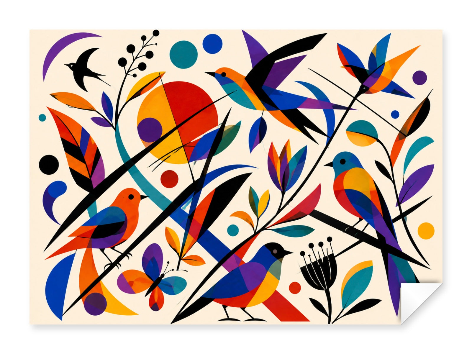 Geometric Bird Painting printed on fine art paper.