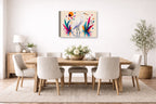 White Egret - Geometric Painting printed on canvas wall art displayed on a wall in the dinning room