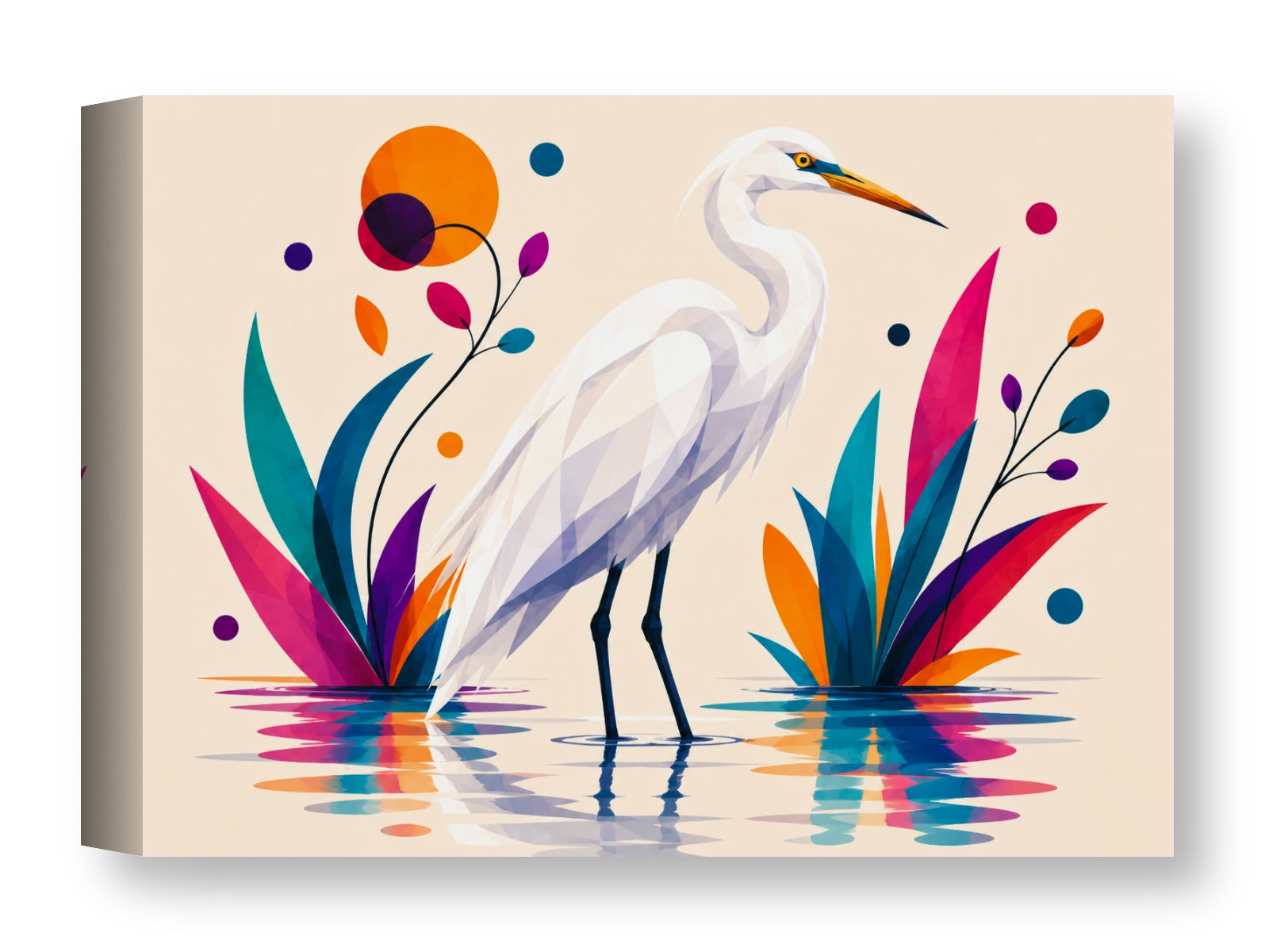 White Egret printed on water resistant canvas wrapped on a wood frame