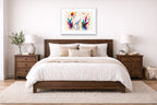 White Egret - Geometric Painting printed on fine art paper, framed on a white frame and matted. Hung on a bedroom room wall