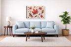 Autumn Leaves - Geometric Painting printed on canvas wall art displayed above a couch in a living room