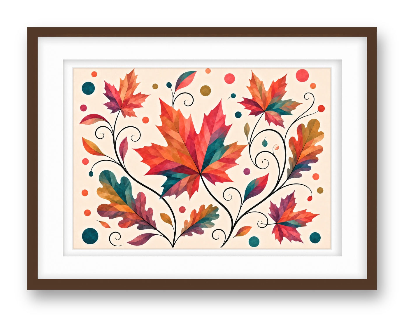 Autumn Leaves - Geometric Painting printed on fine art paper, framed on a espresso frame and matted.