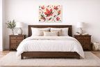Autumn Leaves - Geometric Painting printed on aluminum metal with wall anchors. Hung on a bedroom wall.