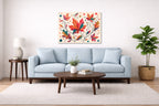 Autumn Leaves - Geometric Painting printed on aluminum metal with wall anchors. Hung on a living room wall.