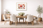 Autumn Leaves - Geometric Painting printed on fine art paper, framed on a oak frame and matted. Hung on a dining room wall.