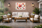 Autumn Leaves - Geometric Painting printed on water resistant canvas and mounted on a waterproof frame. Hung on a patio wall.