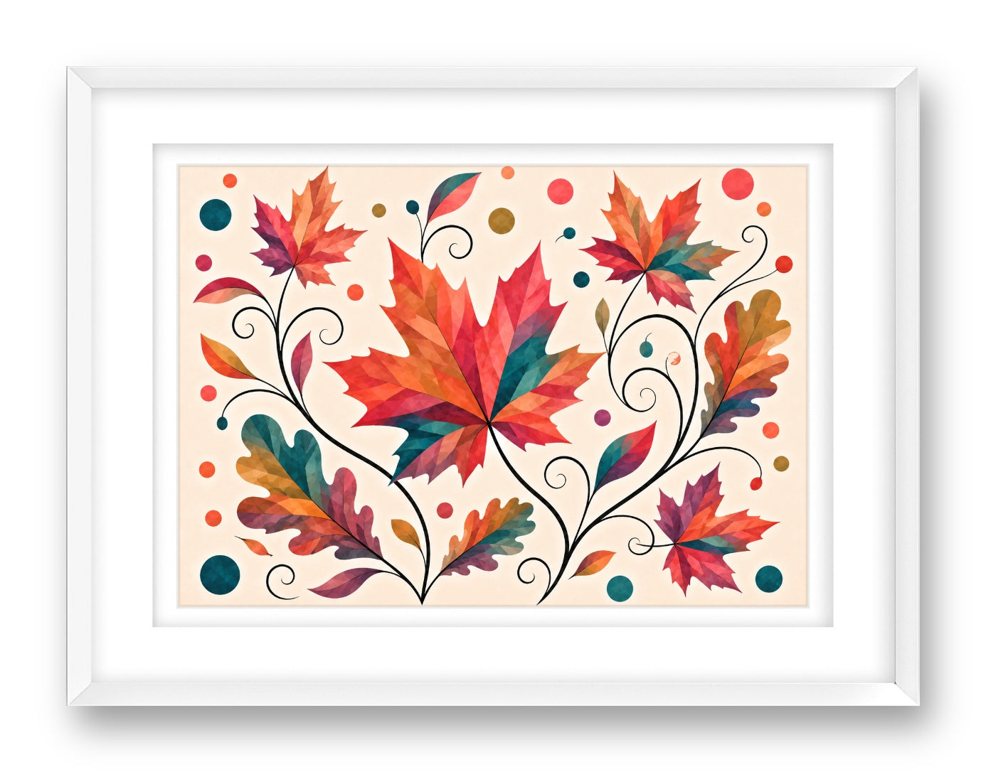 Autumn Leaves - Geometric Painting printed on fine art paper, framed on a white frame and matted.