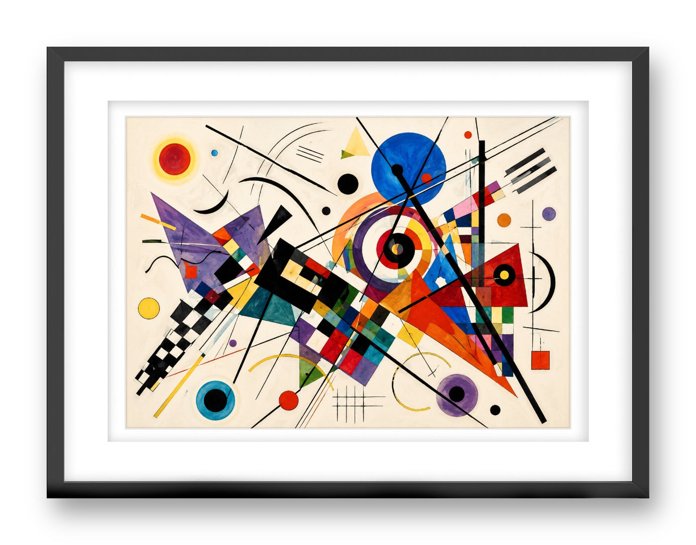Geometric Abstract Painting printed on fine art paper, framed on a black frame and matted.