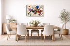 Geometric Abstract Painting printed on canvas wall art displayed on a wall in the dinning room