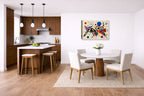 Geometric Abstract Painting printed on canvas wall art displayed on a wall in a dinette.