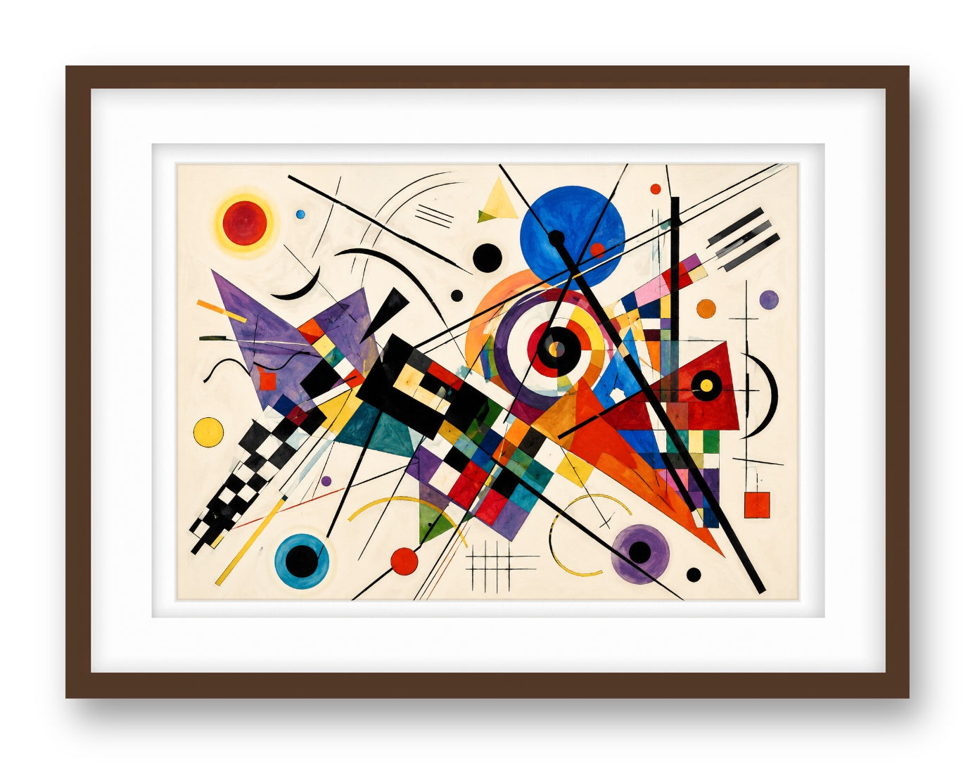 Geometric Abstract Painting printed on fine art paper, framed on a espresso frame and matted.