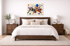 Geometric Abstract Painting printed on aluminum metal with wall anchors. Hung on a bedroom wall.
