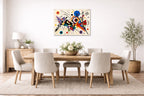 Geometric Abstract Painting printed on aluminum metal with wall anchors. Hung on a dining room wall.