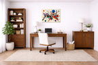 Geometric Abstract Painting printed on aluminum metal with wall anchors. Hung on a office wall.