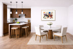 Geometric Abstract Painting printed on fine art paper, framed on a oak frame and matted. Hung on a kitchen-dinette wall.