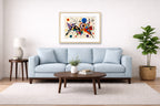 Geometric Abstract Painting printed on fine art paper, framed on a oak frame and matted. Hung on a living room wall.
