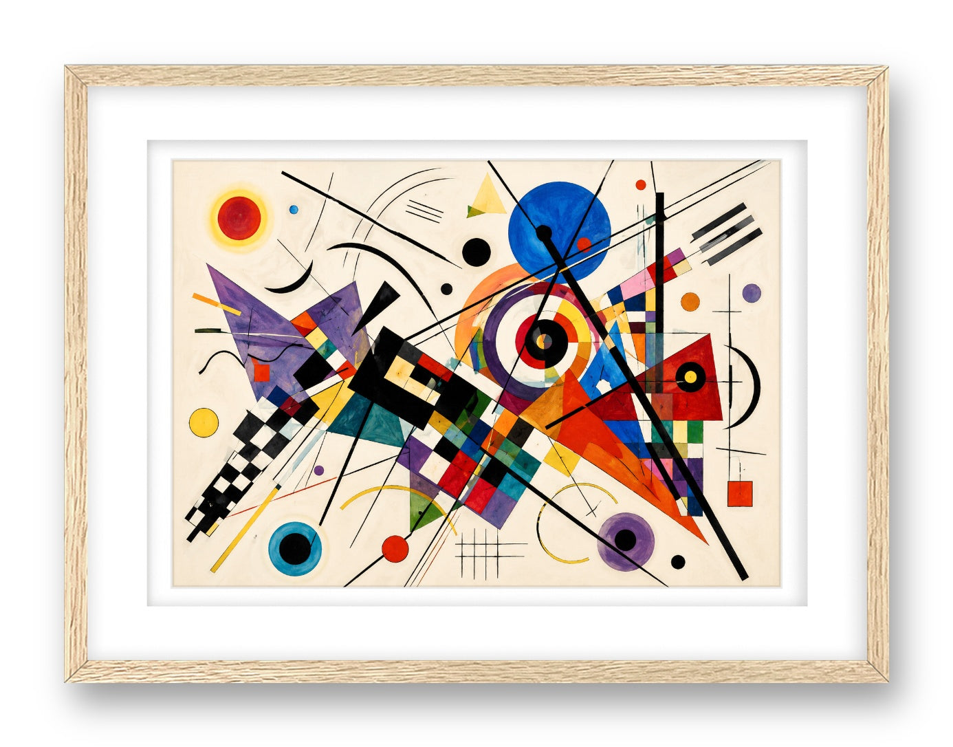 Geometric Abstract Painting printed on fine art paper, framed on a oak frame and matted.
