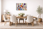 Geometric Abstract Musical Painting printed on canvas wall art displayed on a wall in the dinning room