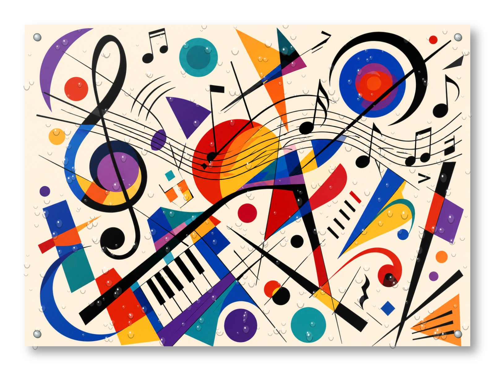 Geometric Abstract Musical Painting printed on water resistant canvas and mounted on a waterproof frame.