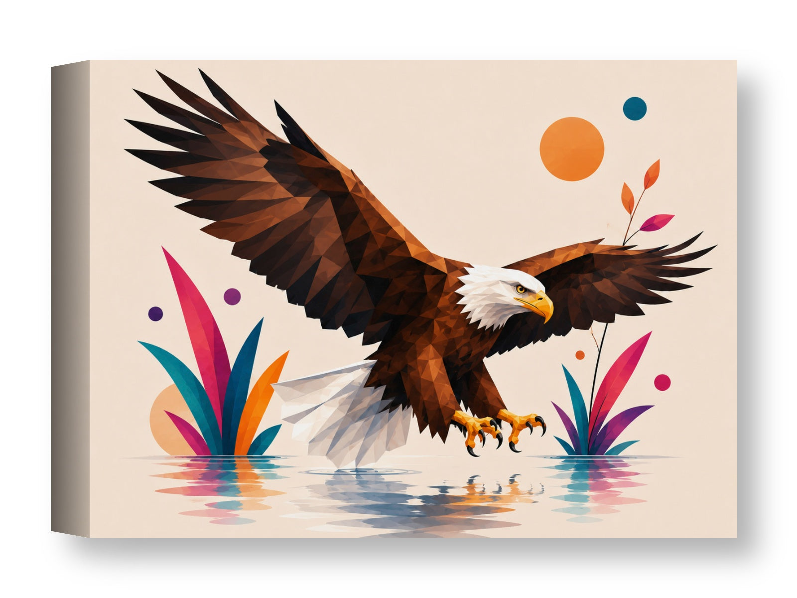 Geometric Painting of an Eagle Landing printed on water resistant canvas wrapped on a wood frame
