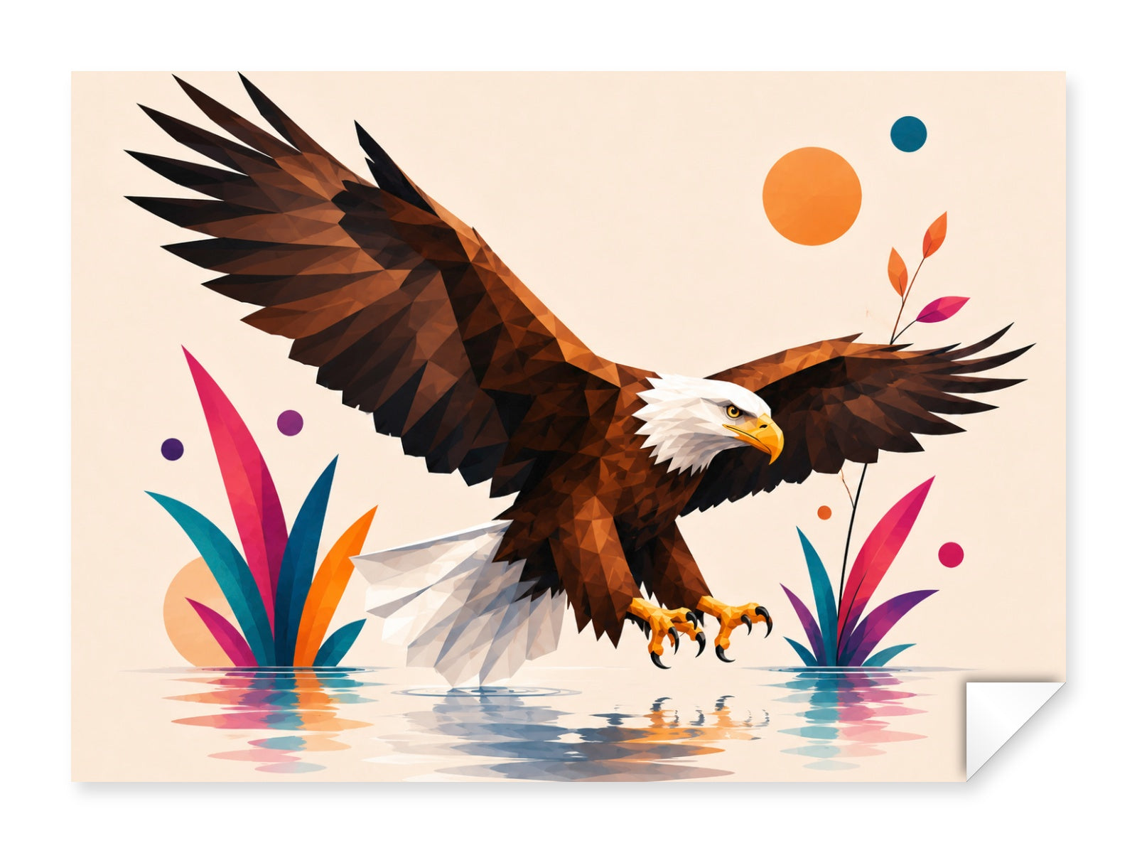 Geometric Painting of an Eagle Landing printed on fine art paper.