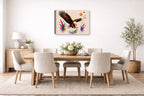 Geometric Painting of an Eagle Catching a Fish printed on canvas wall art displayed on a wall in the dinning room