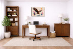 Geometric Painting of an Eagle Catching a Fish printed on canvas wall art displayed on a wall in a a home office.