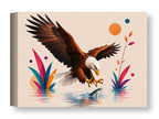 Geometric Painting of an Eagle Catching a Fish printed on water resistant canvas wrapped on a wood frame