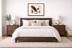 Geometric Painting of an Eagle Catching a Fish printed on fine art paper, framed on a espresso frame and matted. Hung on a living bedroom wall.