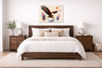 Geometric Painting of an Eagle Catching a Fish printed on aluminum metal with wall anchors. Hung on a bedroom wall.