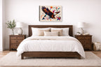 Eagle Painting with Geometric Background printed on canvas wall art displayed on a wall above a bed.