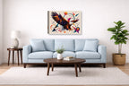 Eagle Painting with Geometric Background printed on canvas wall art displayed above a couch in a living room
