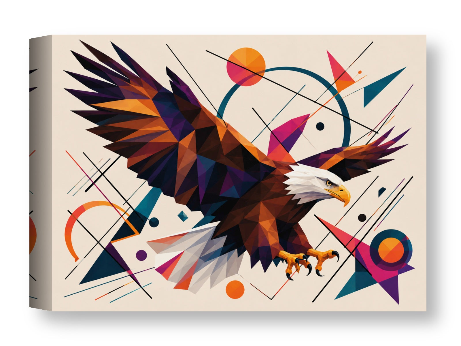 Eagle Painting with Geometric Background printed on water resistant canvas wrapped on a wood frame